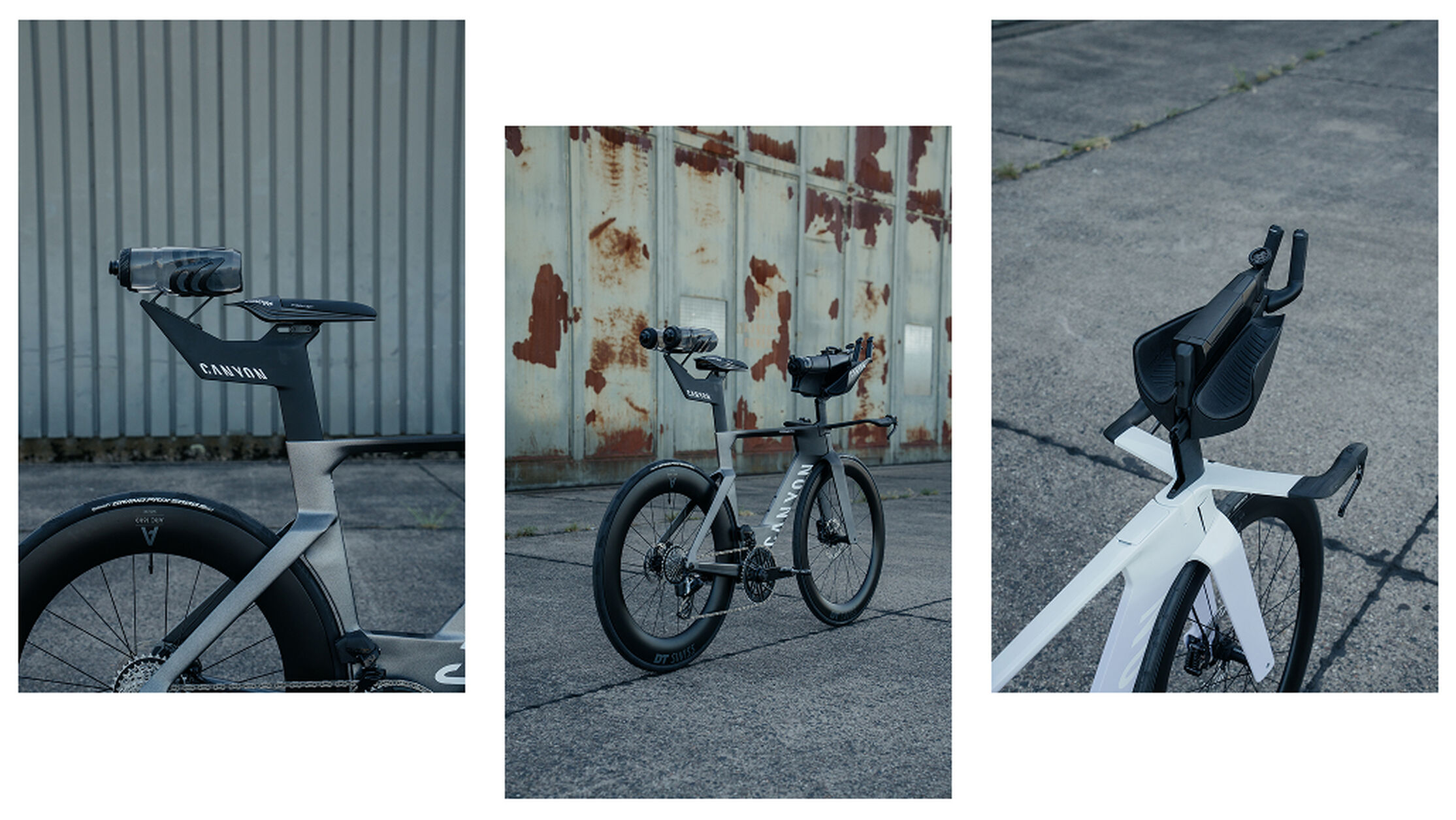 Canyon triathlon bike with aero frame and integrated cockpit design