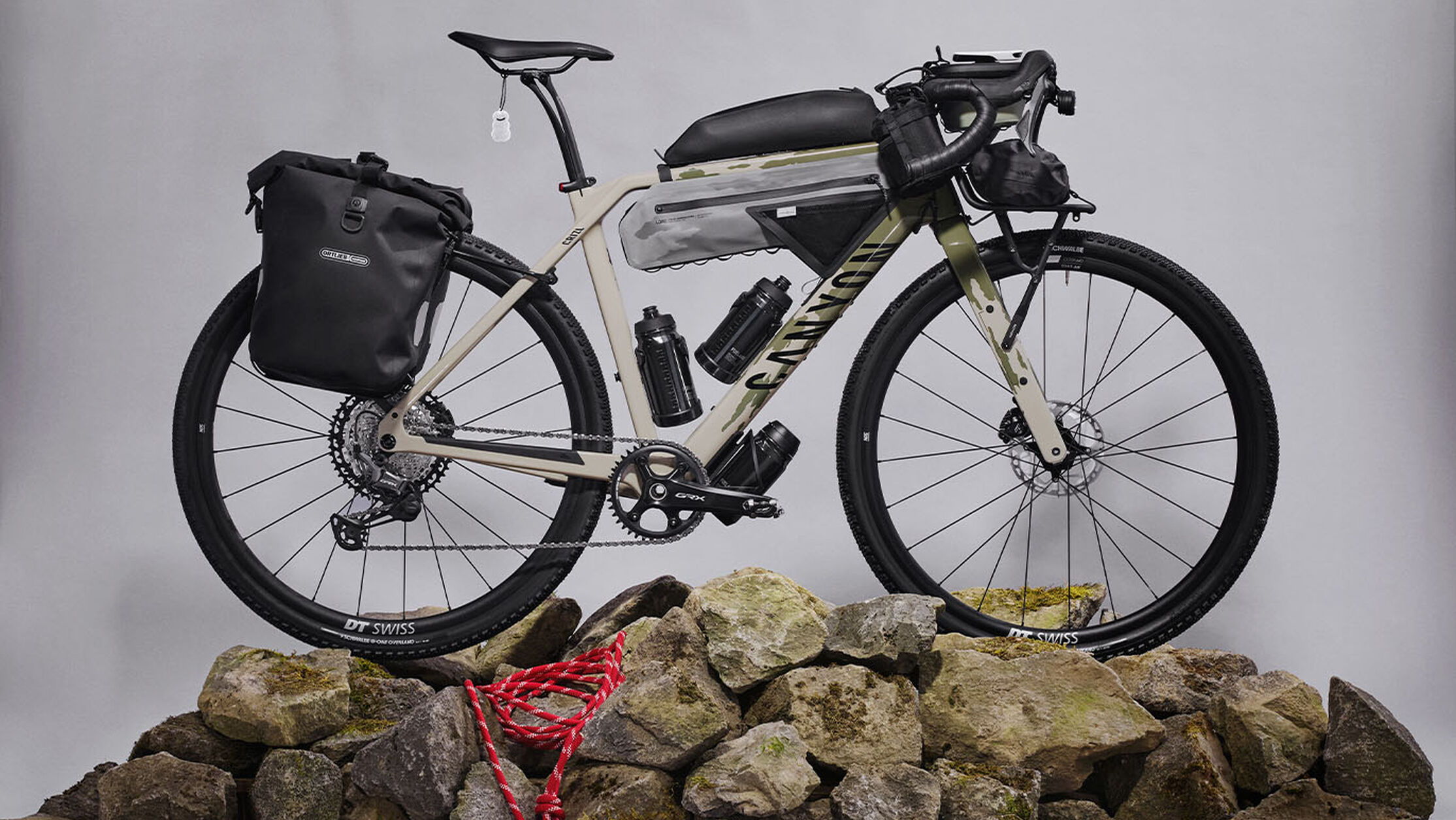 Bikepacking Ready: The Canyon Grizl gravel bike loaded with bikepacking bags for off-road touring and rugged terrain.